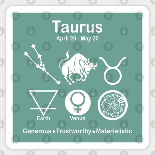 All About Taurus - white Sticker by LittleGreenHat